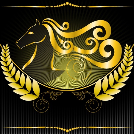 gold emblem of the laurel wreath and a stylized horseのイラスト素材