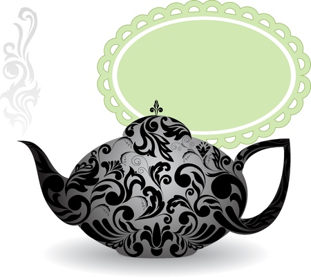 teapot with a beautiful ornament and clouds of steamのイラスト素材