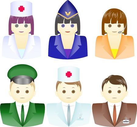 a set of icons for men and women in different uniformsのイラスト素材