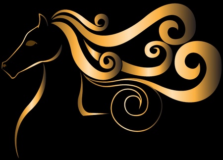 stylized silhouette of a golden horse headのイラスト素材