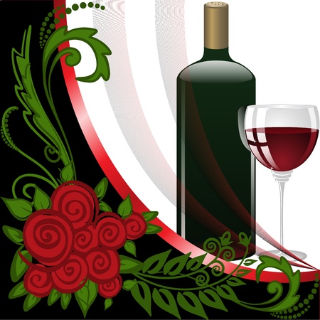 bottle and glass with red wine on black and white backgroundのイラスト素材