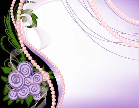 gala black-and-purple background with pearls and rosesのイラスト素材