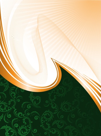 abstract green background with ornament and orange wavesのイラスト素材