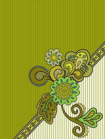 green floral composition on the striped background of mustardのイラスト素材