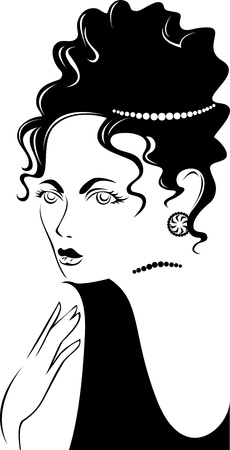 black and white portrait of a beautiful woman in jewelryのイラスト素材