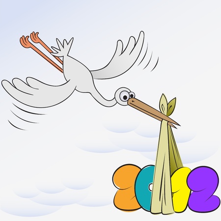 cartoon stork brought a package with New Yearのイラスト素材