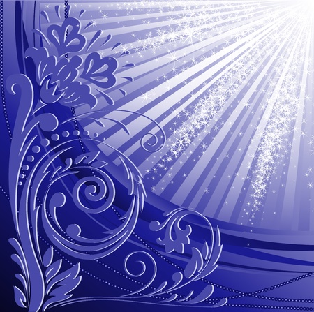 beautiful floral pattern on a blue glittering backgroundのイラスト素材