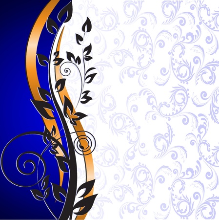 beautiful floral pattern and gold ribbon on a blue backgroundのイラスト素材