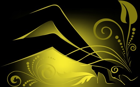 abstract black-and-yellow background with the silhouette of women's feetのイラスト素材