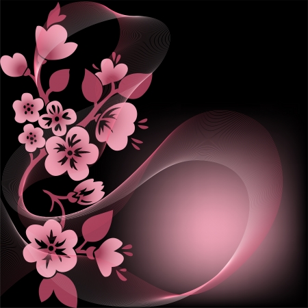 abstract black background with  flowering branches and the veilのイラスト素材