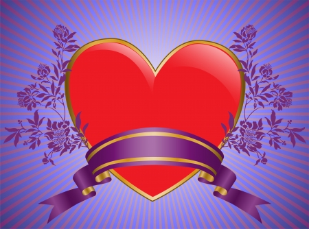 shiny vermeil heart framed by silk ribbons and flowersのイラスト素材