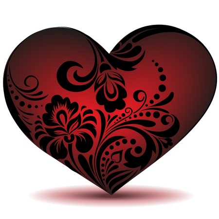 Beautiful red heart made of floral ornament.Use as a valentineのイラスト素材