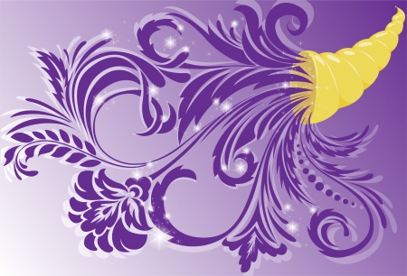 golden horn of plenty with purple floral ornament golden horn of plenty with purple floral ornament