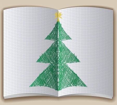 Open notebook with hand-drawn Christmas treeのイラスト素材