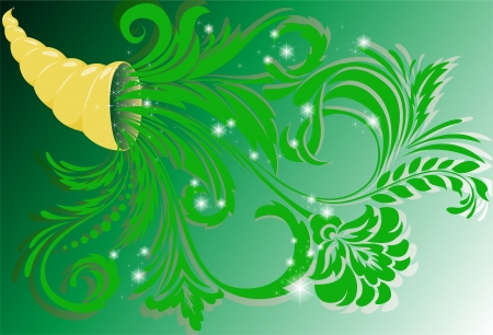 golden horn of plenty with green floral ornament golden horn of plenty with green floral ornament