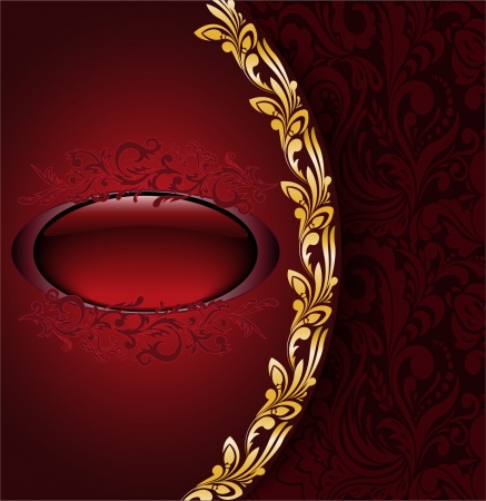 vintage background with a red ornament and oval frameのイラスト素材