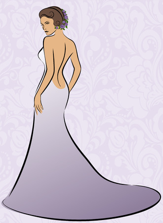 the beautiful girl in a long dress an background with an ornament with an ornamentのイラスト素材