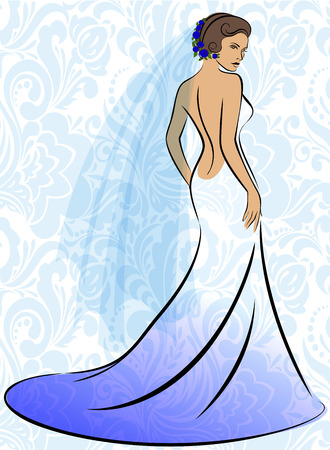 the beautiful girl in a long dress and a wedding veilのイラスト素材