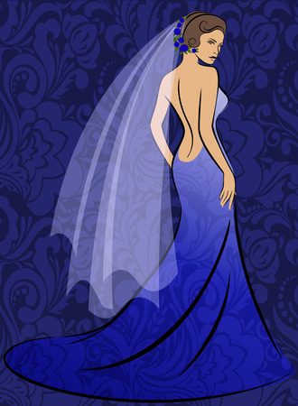 the beautiful girl in a long dress and a wedding veilのイラスト素材