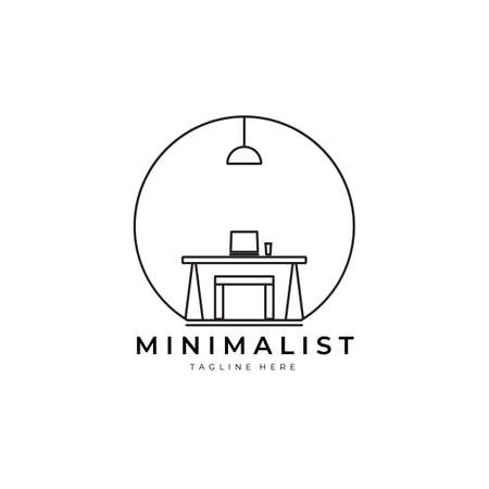 minimalist furniture logo vector illustration design, line art furniture logoのイラスト素材