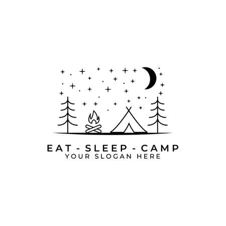 Camping logo vector illustration design , premium campfire template logo designのイラスト素材