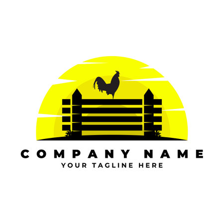 Farm fresh rooster logo vector illustration design, silhouette rooster logoのイラスト素材