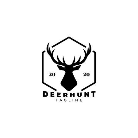 Deer hunt logo vector illustration design, hunter icon , deer head hunter symbolのイラスト素材