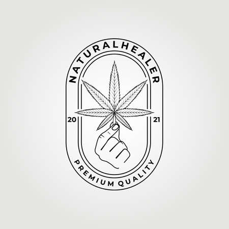 Natural healer, cannabis logo vector illustration design graphic, line art logo , minimalist conceptのイラスト素材