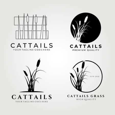 Cattails logo set bundle vector illustration design, cattail iconのイラスト素材