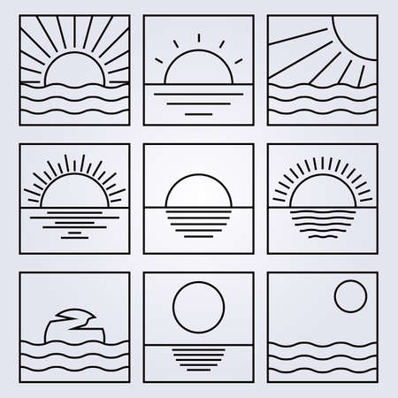 bundle line art sun logo vector illustration design , sunrise, sunset icon symbolのイラスト素材