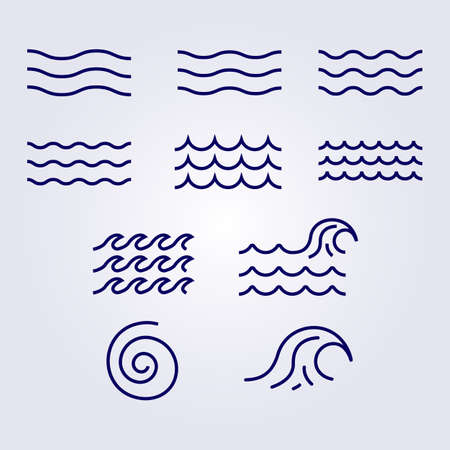 various wave water lake river logo vector illustration, bundle set collection package designのイラスト素材