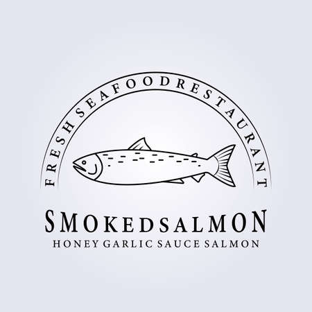 smoked salmon, fresh seafood logo fish vector illustration design line art simple label icon symbolのイラスト素材