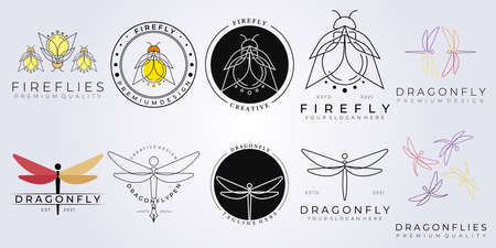 insect group set bundle collection logo vector line art illustration design label sign symbol iconのイラスト素材