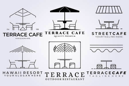 set bundle terrace cafe logo vector icon illustration symbol design coffee shopのイラスト素材