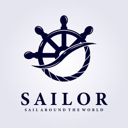 sailor ship steer nautical summer logo vector illustration design with rope anchorのイラスト素材