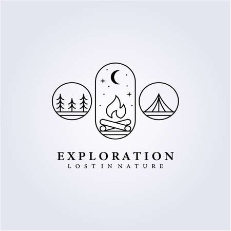 camping campfire cook adventure logo vector illustration icon symbol label sign abstract print background sign apparel design line art simple minimalistのイラスト素材