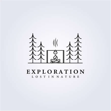 adventure camping cook campfire logo vector illustration icon template symbol label background print apparel designのイラスト素材