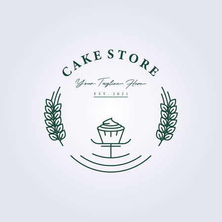 bakery shop cupcake dessert cake line art logo vector illustration design simpleのイラスト素材