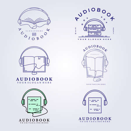 bundle audiobook, online course logo vector line art illustration designのイラスト素材