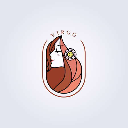 beautiful red girl or woman, virgo zodiac horoscope icon symbol logo vector illustration design badge emblem modern beauty care logoのイラスト素材