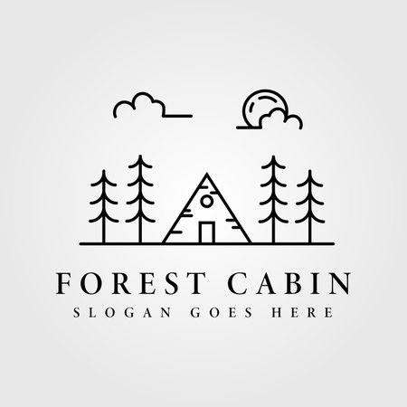 landscape rustic cabin cottage logo vector illustration designのイラスト素材