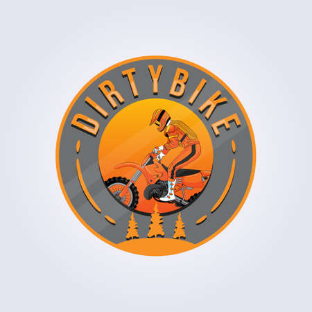 adventure dirt bike badge logo vector illustration design, clever creative icon sticker symbolのイラスト素材
