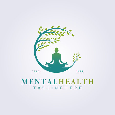 meditation, mental health nature logo vector illustration designのイラスト素材