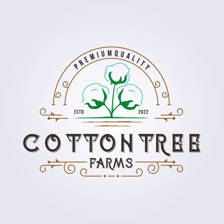 Retro and vintage style of cotton tree farm logo vector illustration designのイラスト素材