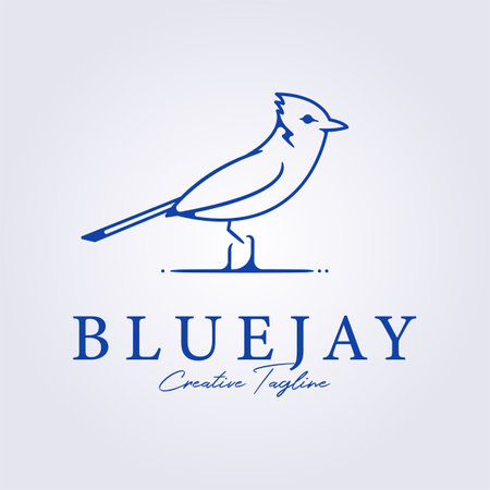 bluejay bird perch in ground line art for logo icon symbol vector illustration designのイラスト素材
