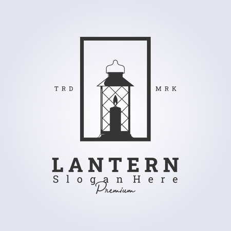 lantern candle badge silhouette logo retro vintage style vector illustration designのイラスト素材