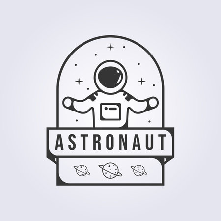 spaceman astronaut logo vector badge illustration design line artのイラスト素材