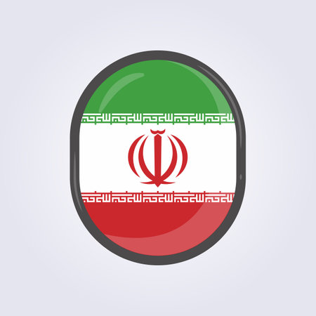 glowing iran flag in badge icon symbol vector illustration designのイラスト素材