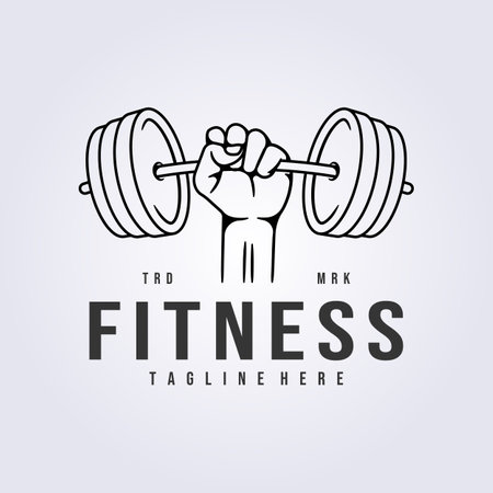 gym fitness holding barbell logo linear vector illustration template designのイラスト素材