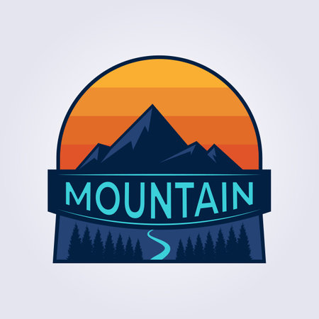 forest mountain river badge logo vector illustration designのイラスト素材